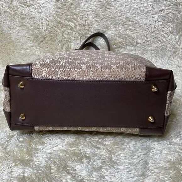 Roberta di Camerino Brown Italian Leather Trim Monogram Tote Bag - Picture 4 of 9